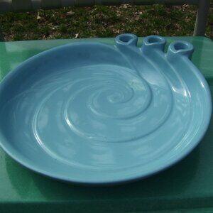 Vintage Haeger Pottery Centerpiece 3 Candle holder Round Blue Swirl Tray Bowl